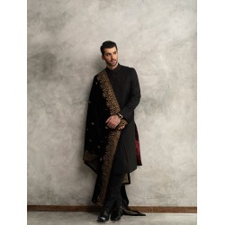 ZGMS1563 Black Suiting Fabric Sherwani ZGMS1563 Black Suiting Fabric Sherwani