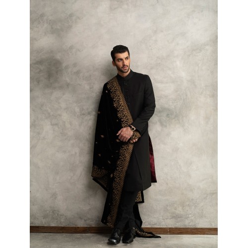 ZGMS1563 Black Suiting Fabric Sherwani