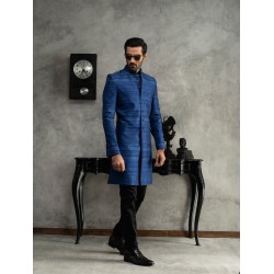 ZGMS1564 Polynesian Blue Raw Silk Sherwani