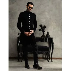 ZGMS1565 Black Velvet Sherwani