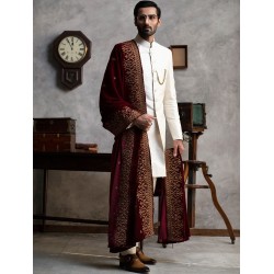 ZGMS1567 Off White Raw Silk Sherwani