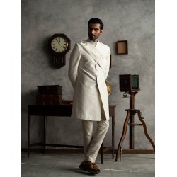 ZGMS1567 Off White Raw Silk Sherwani