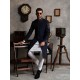 ZGMS1569 Oxford Blue Raw Silk Sherwani