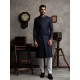 ZGMS1570 Oxford Blue Jamawar Sherwani