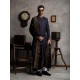 ZGMS1570 Oxford Blue Jamawar Sherwani