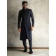 ZGMS1573 Dark Navy Raw Silk Sherwani