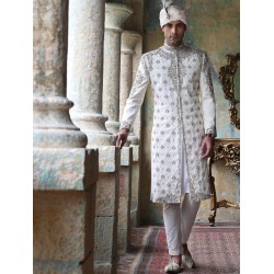 ZGMS1574 Off White Raw Silk Sherwani