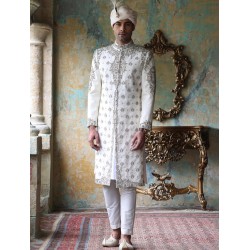 ZGMS1574 Off White Raw Silk Sherwani