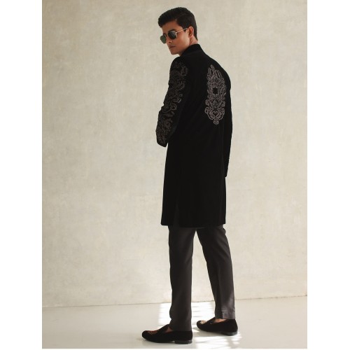 ZGMS1575 Black Velvet Sherwani