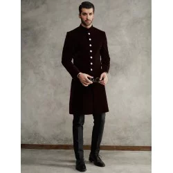 ZGMS1577 Dark Maroon Velvet Sherwani