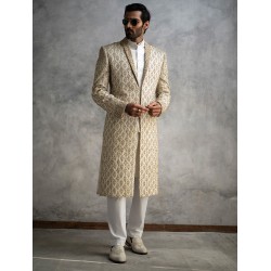 ZGMS1578 Off White Raw Silk Sherwani