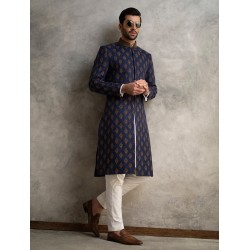 ZGMS1579 Navy Ombre Jamawar Sherwani