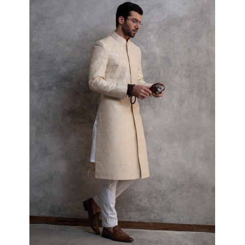 ZGMS1580 Champagne Mauve Raw Silk Sherwani
