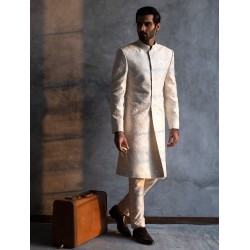 ZGMS1581 Seashell Raw Silk Sherwani