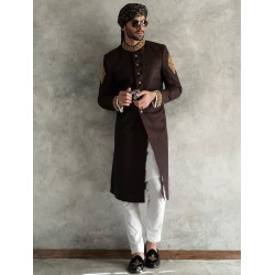 ZGMS1582 Old Burgundy Jamawar Sherwani