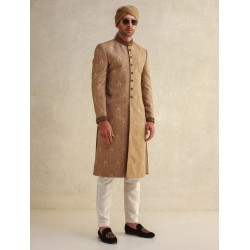 ZGMS1587 Camel Jacquard Sherwani