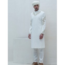 ZGMS1588 Off White Cotton Silk Sherwani