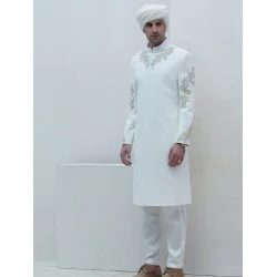ZGMS1588 Off White Cotton Silk Sherwani