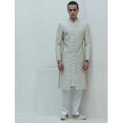 ZGMS1589 Off White Raw Silk Sherwani