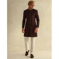 ZGMS1590 Black Bean Suiting Fabric Sherwani