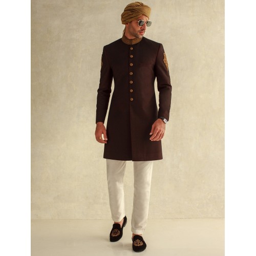ZGMS1590 Black Bean Suiting Fabric Sherwani