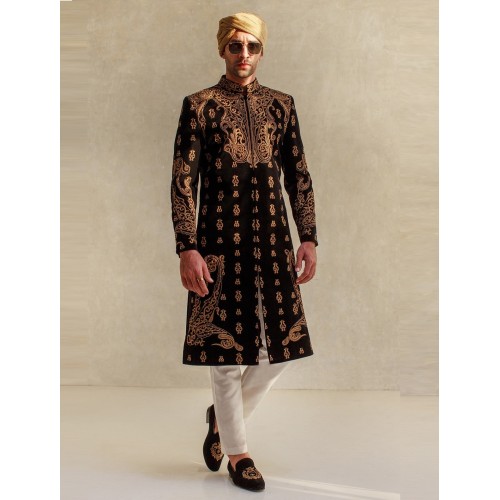 ZGMS1593 Black Velvet Sherwani