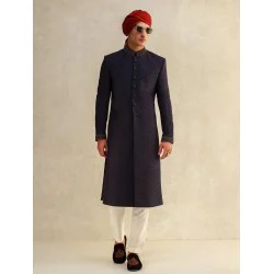 ZGMS1595 Dark Purple Embroidered Fabric Sherwani
