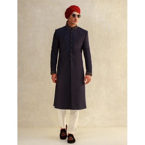ZGMS1595 Dark Purple Embroidered Fabric Sherwani
