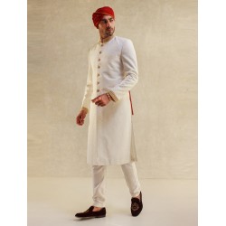 ZGMS1596 Off White Embroidered Fabric Sherwani