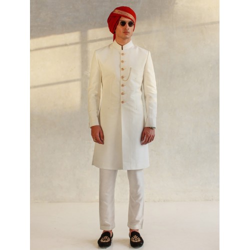 ZGMS1597 Ivory Raw Silk Sherwani