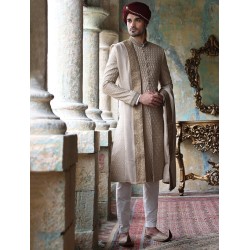 ZGMS1598 Eggshell Raw Silk Sherwani