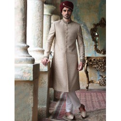 ZGMS1598 Eggshell Raw Silk Sherwani