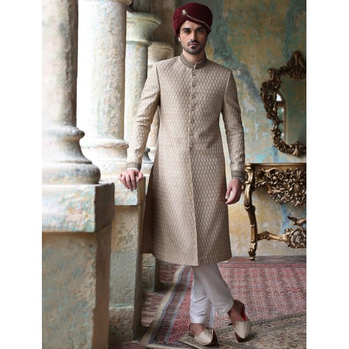 ZGMS1598 Eggshell Raw Silk Sherwani