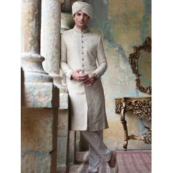 ZGMS1599 Alabaster Jamawar Sherwani