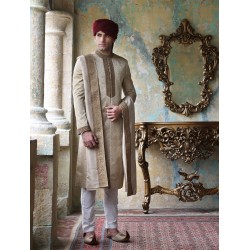 ZGMS1600 Cream Jamawar Sherwani