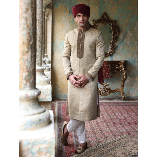 ZGMS1600 Cream Jamawar Sherwani