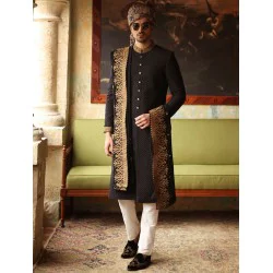 ZGMS1602 Black Check Dots Sherwani