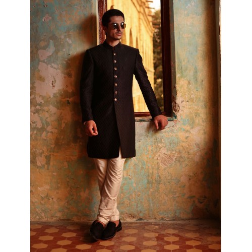 ZGMS1603 Black Embroidered Sherwani
