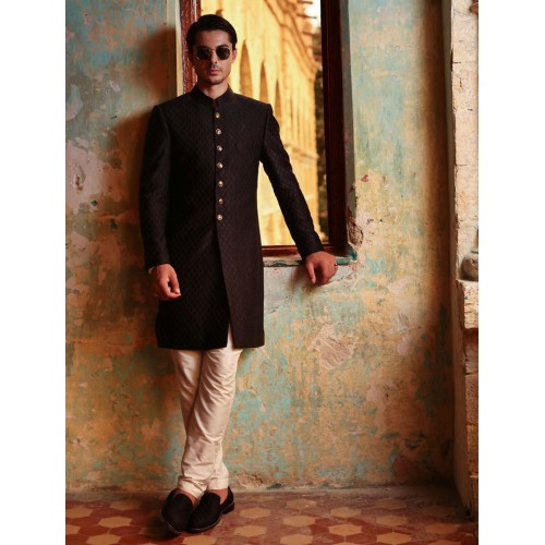ZGMS1603 Black Embroidered Sherwani