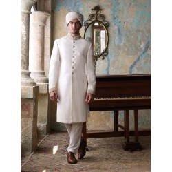 ZGMS1604 Off White Raw Silk Sherwani