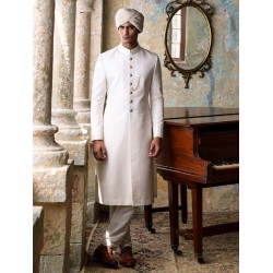 ZGMS1605 Off White Raw Silk Sherwani