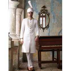 ZGMS1606 White Embroidered Sherwani