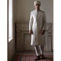 ZGMS1607 Off White Jamawar Sherwani