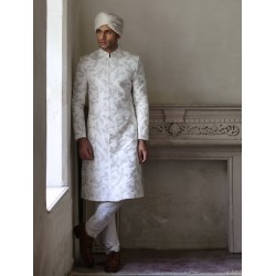 ZGMS1608 Off White Raw Silk Sherwani
