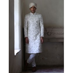 ZGMS1608 Off White Raw Silk Sherwani