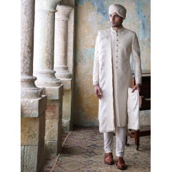 ZGMS1609 Off White Embroidered Sherwani