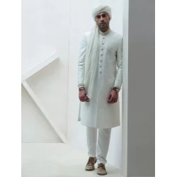 ZGMS1614 Off White Embroidered Sherwani