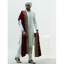 ZGMS1614 Off White Embroidered Sherwani
