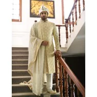 ZGMS1617 Vanilla Embroidered Sherwani