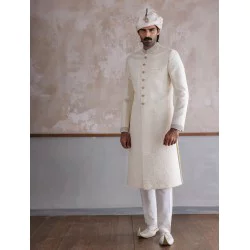 ZGMS1621 Off White Jamawar Sherwani